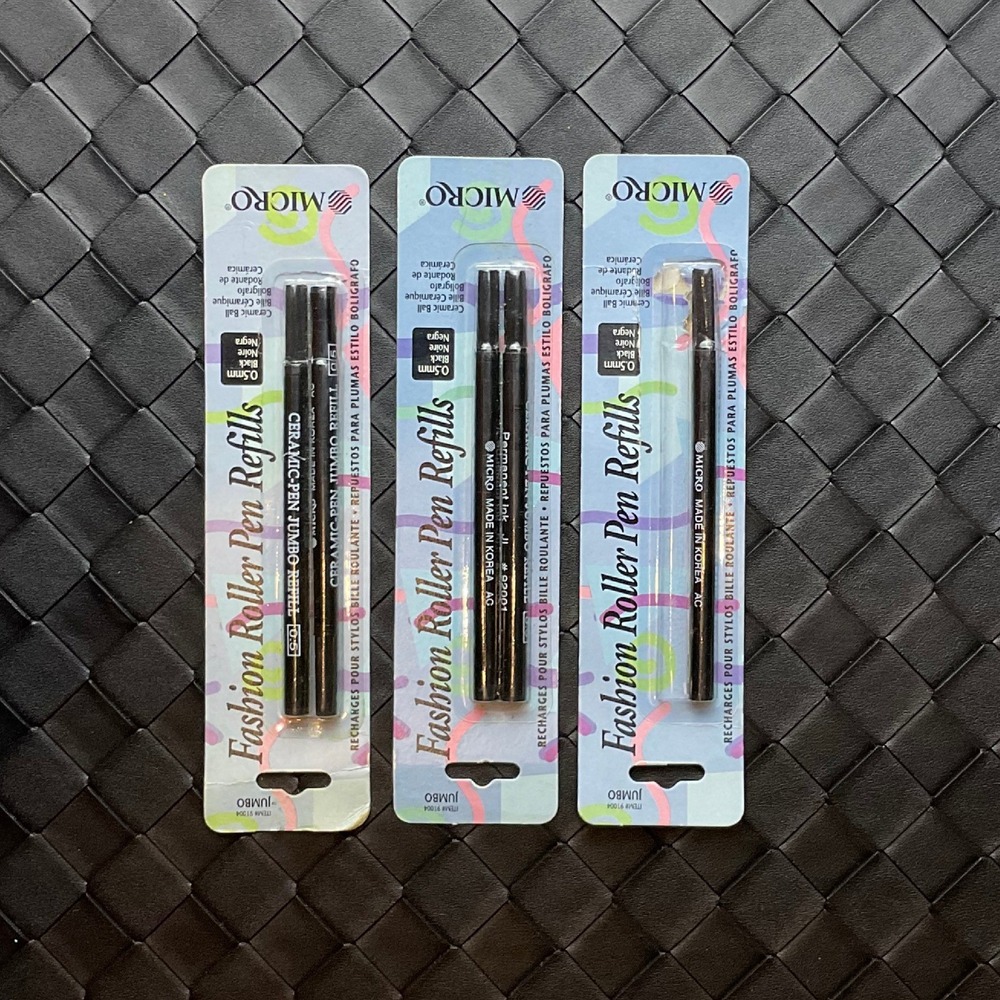Micro Fashion Roller Pen Refills 0.5mm Black Ink Jumbo Lot of 5